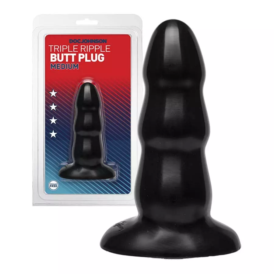 Doc Johnson 13 X 3-4 Cm Triple Ripple Buttplug Medium Black 3 Doc Johnson 13 X 3-4 Cm Triple Ripple Buttplug Medium Black